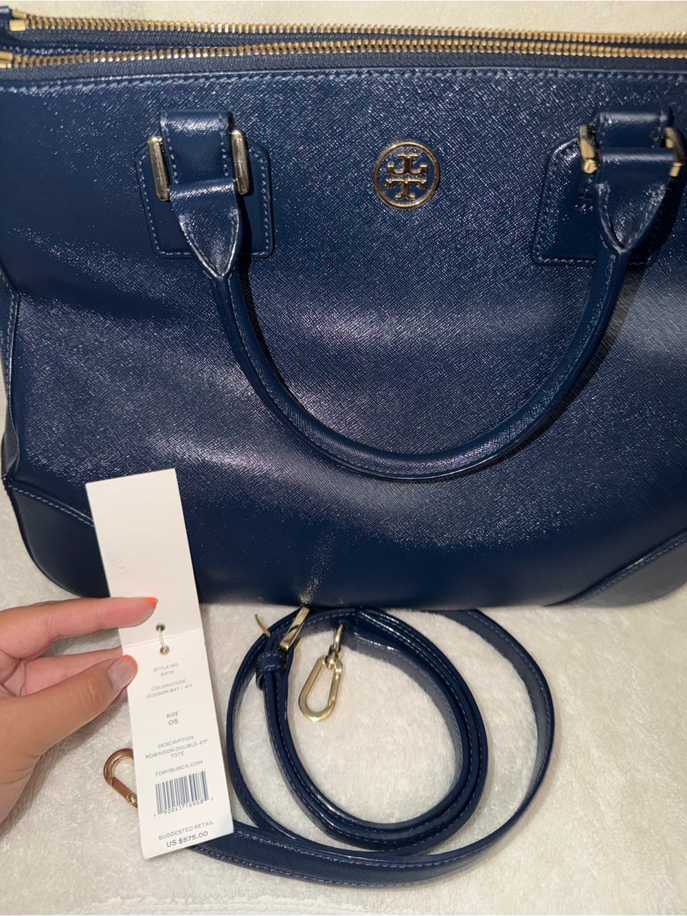 Tory Burch Navy Leather Tote/Crossbody Bag - Picture 2 of 12